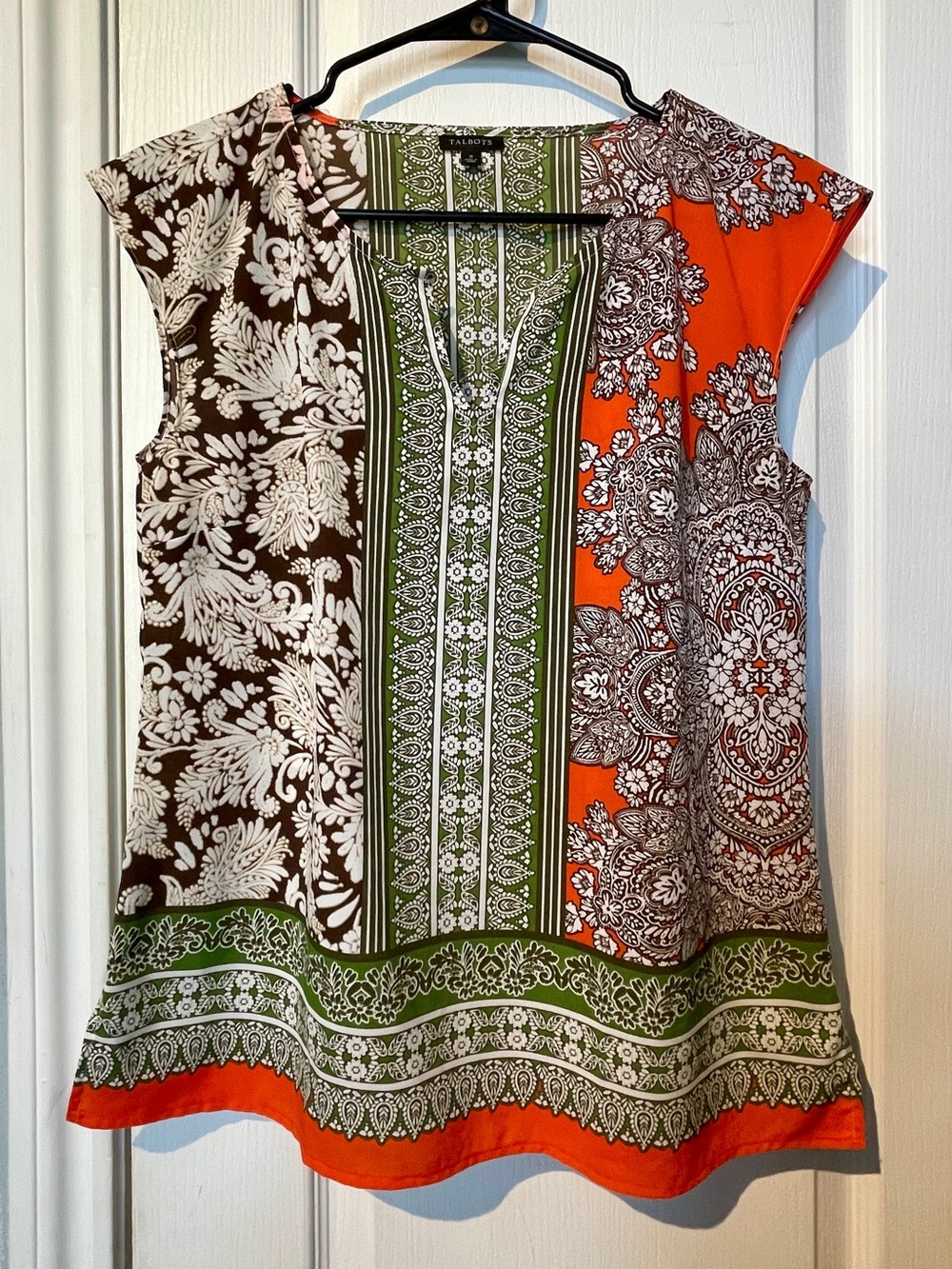 Talbots Color block print Paisley Sateen Blouse top -  small EUC